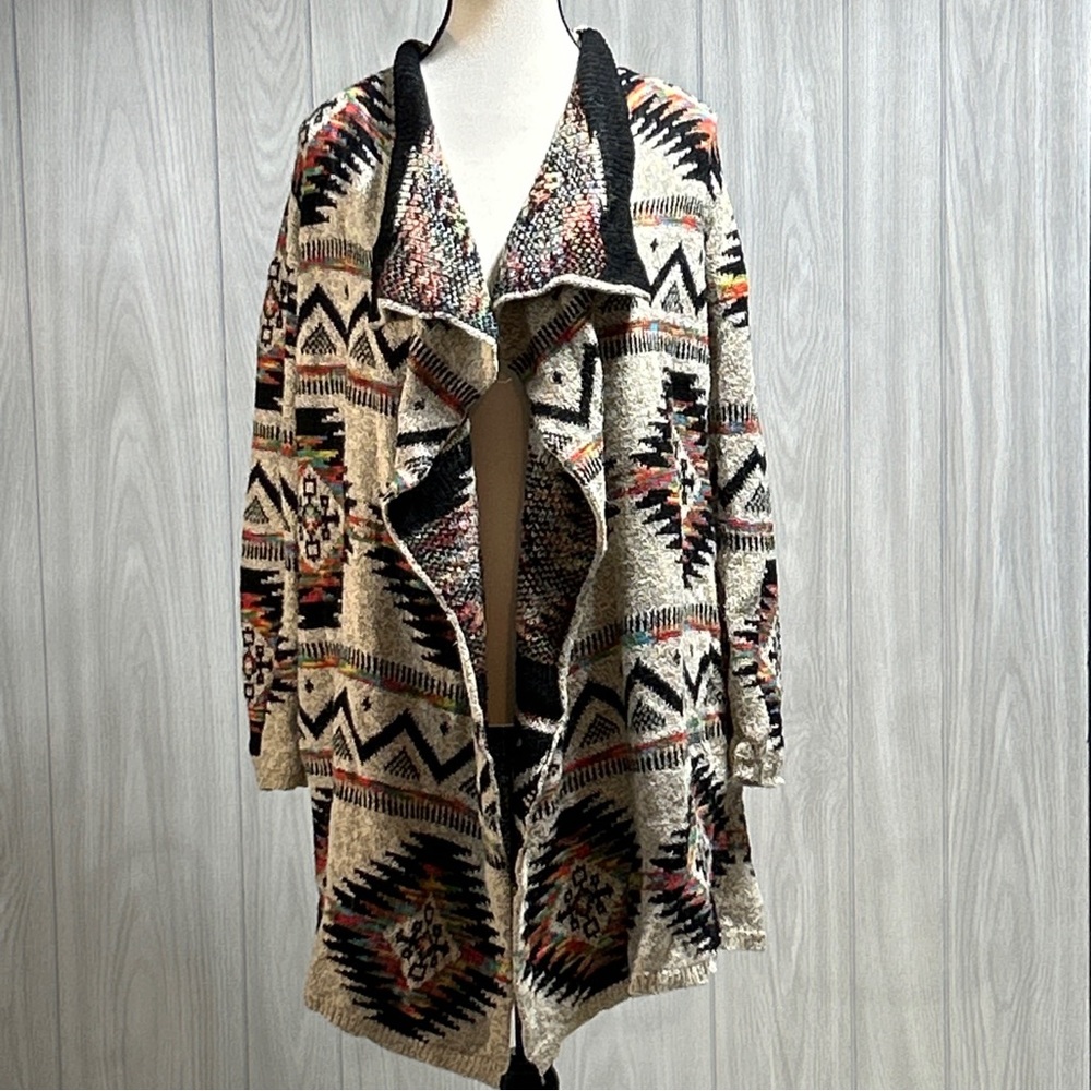 Dreamers Open front Southwest Aztec Sweater Cardigan Size Medium